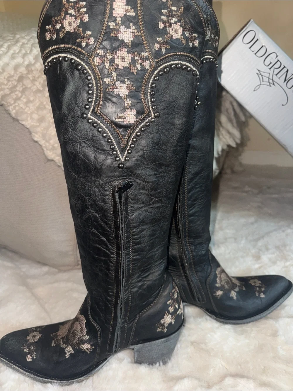 Old Gringo Black Over-the-Knee Embroidered Western Boots